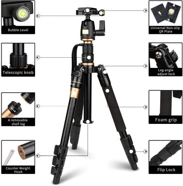Професійний штатив AFAITH Q-555 з моноподом та кульковою головкою для DSLR Canon, Nikon, Pentax, Sony (чорний)