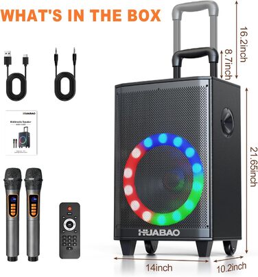 Bluetooth-караоке-система A115 з 2 мікрофонами, 11 динаміками, акумулятором 8800 mAh, світловим ефектом, FM/AUX/USB/TF, регулюванням басів та високих частот