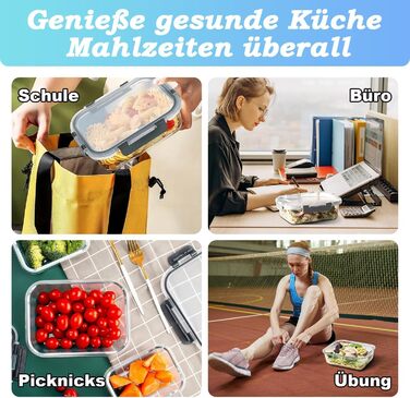 Набір скляних контейнерів для зберігання (20 шт.) Borosilikatglas: 5 x 1040 мл та 5 x 370 мл - для мікрохвильовки, приготування їжі, духовки, витокозахисні