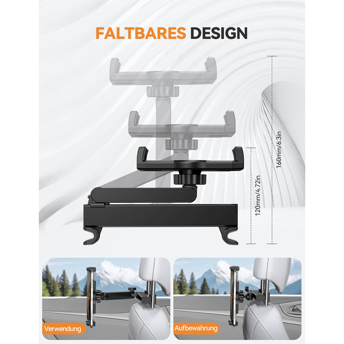 Тримач для планшета в авто TECKNET: універсальний, 360° обертання, для iPad, iPhone, Galaxy Tab, Switch (4.7-12.9