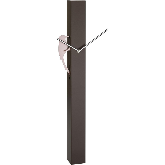 TFA Dostmann Analog Pendulum Clock Picus, 60.3062.51, chrome woodpecker, modern design wall clock, rose gold, (L) 246 x (W) 75 x (H) 653 mm (Dark Brown)