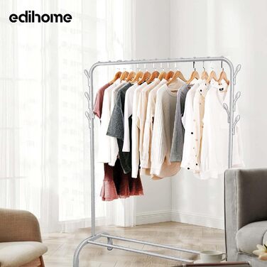 edihome Clothes Rack, Clothes Rod, 118X148X39cm, Shoe Shelf, Metallic, Stable, Clothes Organizer (White)