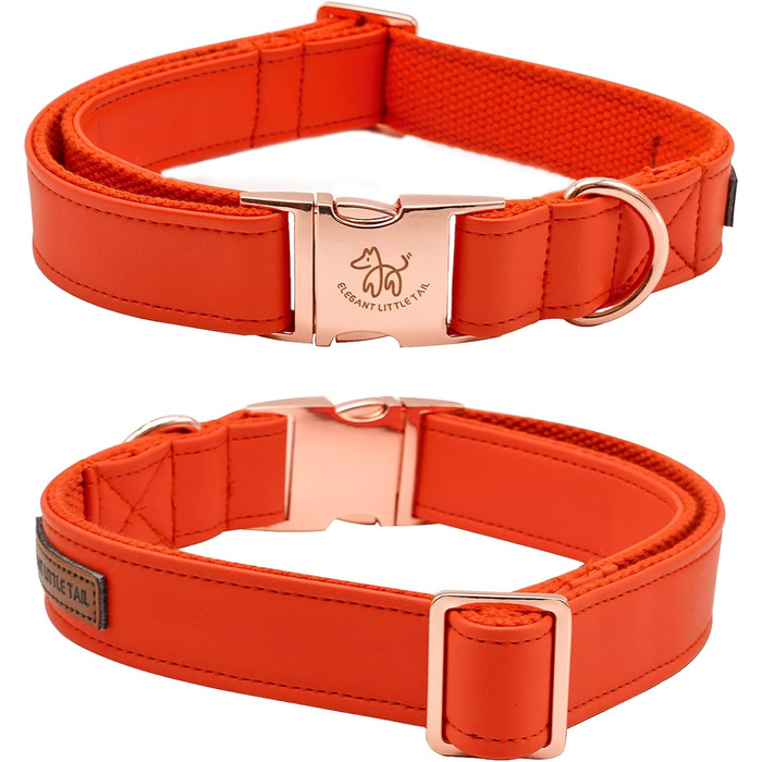 Ошатний нашийник та поводок для собак з шкіри - міцний нашийник для осені, регульований для маленьких собак, набір (1 шт.), помаранчевий