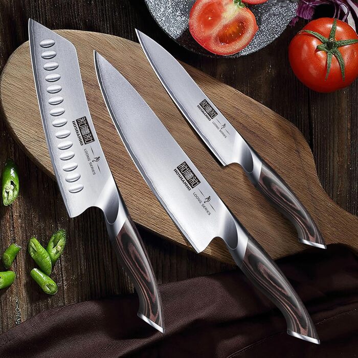 HOSHANHO 8-Piece Knife Set with Wooden Block - Professional Stainless Steel Kitchen Knife Set for Cooking