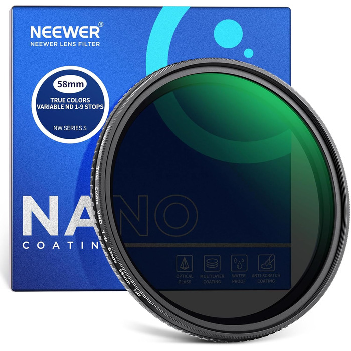NEEWER Фільтр ND Variabler 67mm ND2-ND400 (градуйований) з оптичним склом HD, для фото та відео