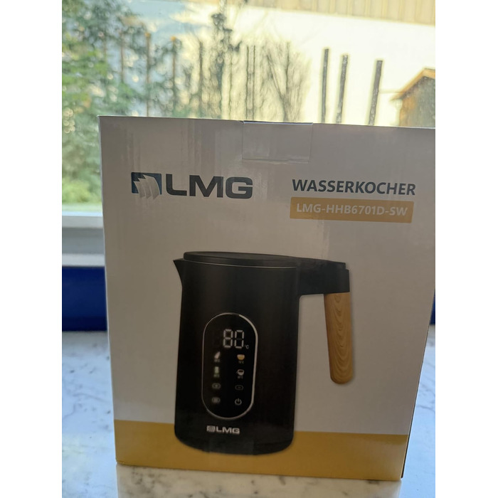 Електричний чайник з регулюванням температури 1.7л, 2200W, чорний, з дерев'яною обробкою