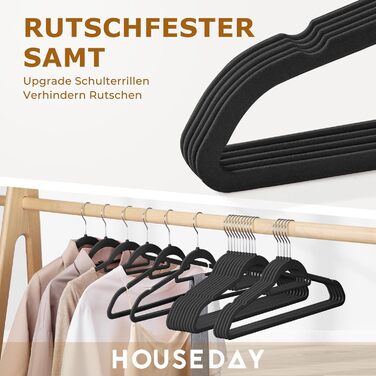 В'язки для одягу HOUSE DAY, 30 шт., преміум-якість, велюрові, обертаються на 360°, для сорочок, костюмів, светрів, штанів (Чорний, 60 шт.)