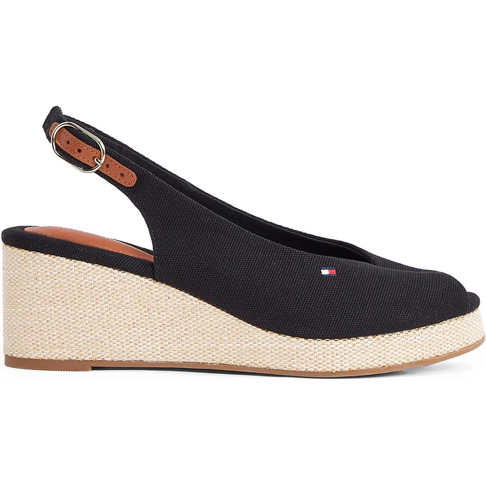 Сандалі жіночі Tommy Hilfiger Flag Mid Wedge Espad SLIN чорні (35 EU) - Стильні шкіряні босоніжки на танкетці