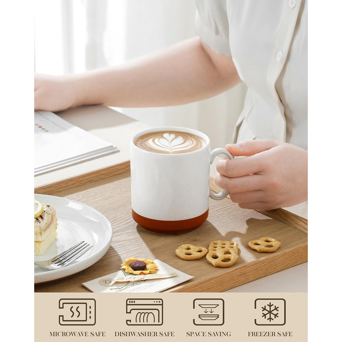 Набір кавових чашок MALACASA TARA Khakiweiß (4 шт.), 350 мл, кераміка, для кави, чаю, соку, лате, капучино, какао, безпечні для миття в посудомийній машині та використання в мікрохвильовці