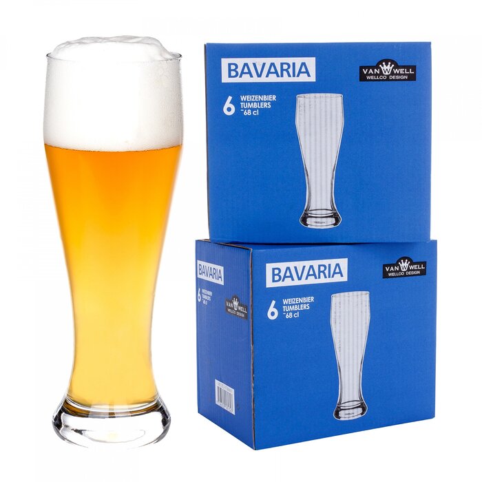 Набір келихів для пшеничного пива Van Well 0,5 л, прозоре скло, 6 шт. — ідеально для барів та ресторанів, підходять для посудомийної машини