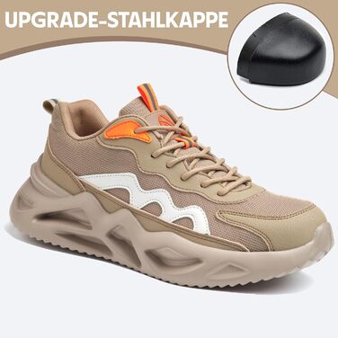 Черевики безпеки чоловічі та жіночі. Легкі спортивні захисні черевики з посиленою сталевою захисною накладкою. Дихаючі, неслизькі, розміри EU 37-46, колір: коричневий