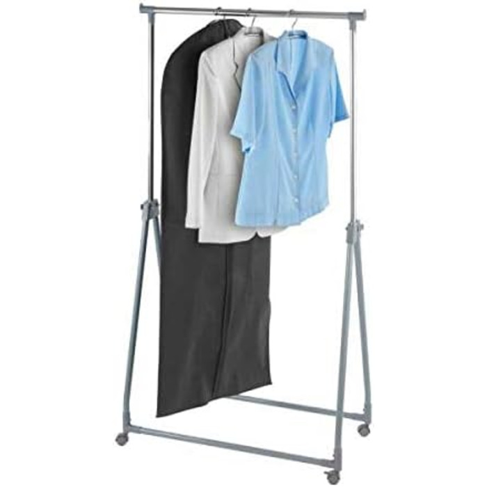 WENKO Clothes Rack Folding, Clothes Storage with Adjustable Clothes Rail and Wheels, Plastic/Metal, 88 x 100-168 x 11-49 cm, Chrome/Grey