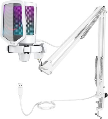 Ігровий мікрофон FIFINE з кріпленням, USB мікрофон для запису подкастів, стрімінгу, студії, MAC, PS4, PS5 (Мікрофон+Кріплення)