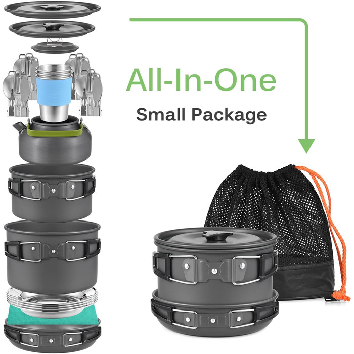 Набір посуду для кемпінгу Lixada: каструля, плитка, столові прилади (2-3 особи), для пікніків та BBQ