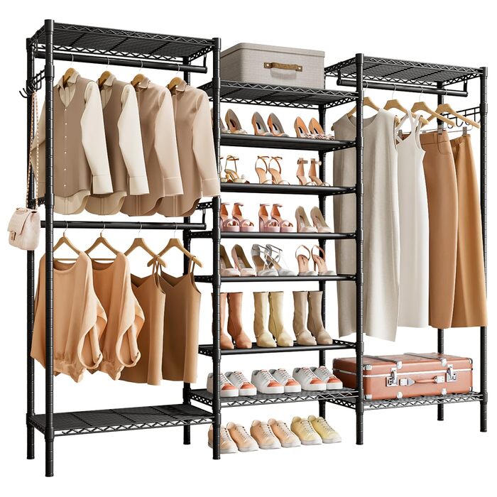 Стійка для одягу KZOBYD з полицями та гачками, чорна