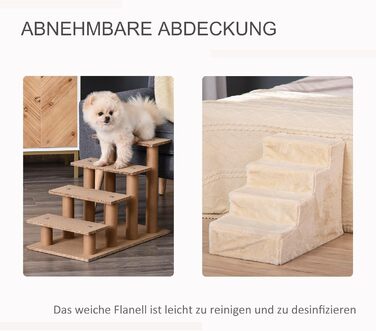 PawHut 4-Step Dog Stairs, 35 cm Cat Stairs for Bed and Sofa, Pet Stairs for Dogs and Cats up to 5 kg, Plush Appearance, Beige