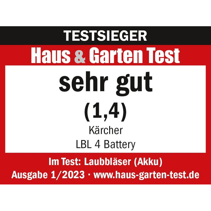 Kärcher 36 V Battery Leaf Blower LBL 4 Battery, Air Speed: 250 km/h, 2 Power Levels, Detachable Blowing Tube, Flat Nozzle with Scraper Edge, Usable with the Kärcher 36-V Battery, Battery not included.