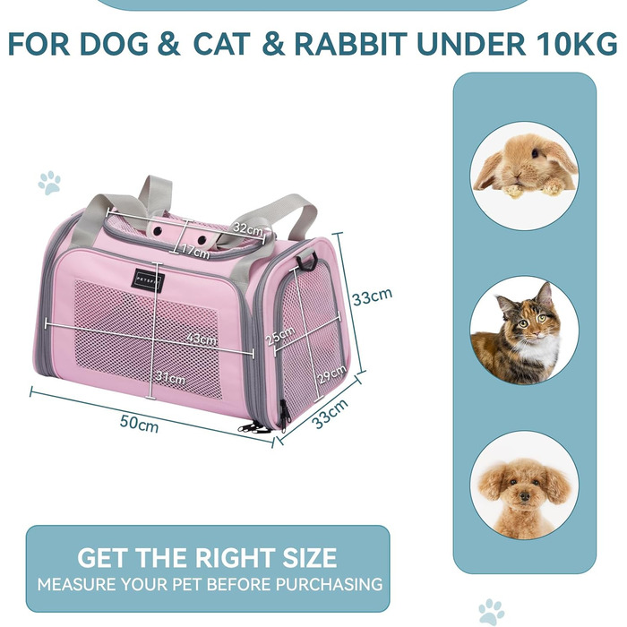 Транспортна переноска для котів та маленьких собак Petfit, рожева, L, з ремінним кріпленням та розкладною матрацом