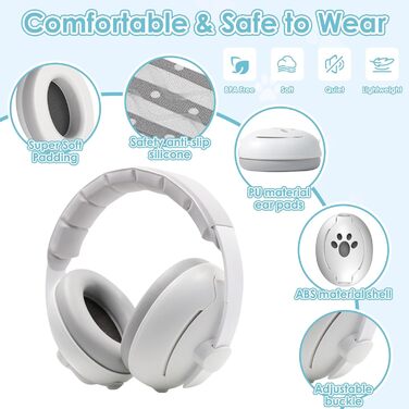 Навушники-затискачі для малюків 2-в-1, сірі. Захист від шуму, регульовані, для дітей до 48 місяців. Ідеально для повсякденного використання та заходів