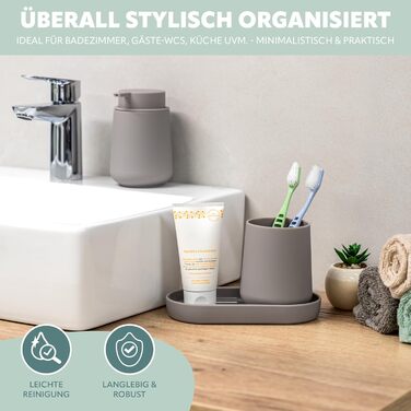 Набір аксесуарів для ванної кімнати Eluno Tesero, 3 шт. (дозатор мила, стакан, миска), тауп