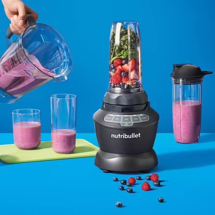 NutriBullet Full Size Blender, Electric Mixer, Multifunctional Immersion Blender, Professional Blender, 1000 Watt Power, 1.6L Pitcher, Grey, NBF450DG 1000 Watt Black
