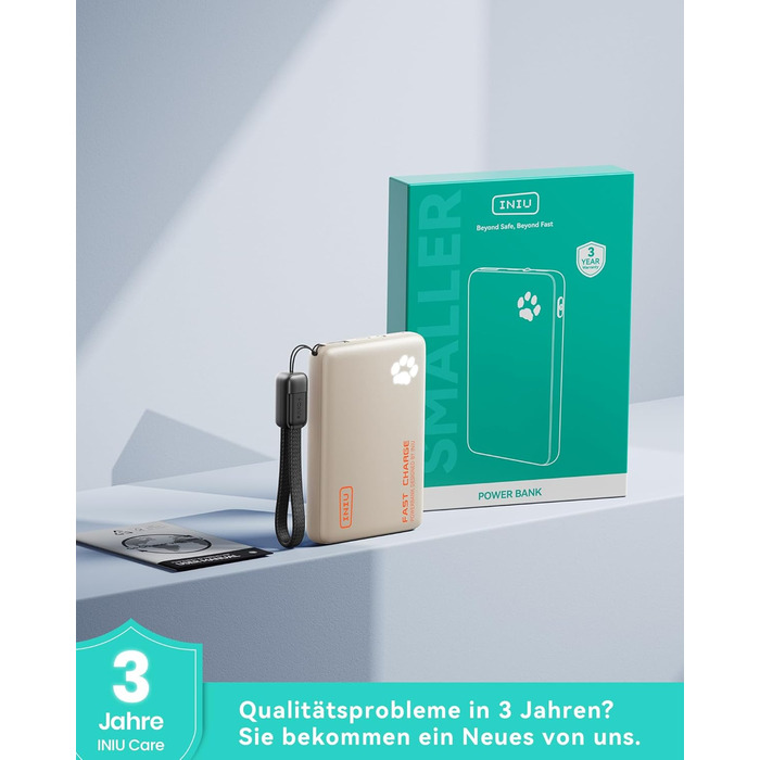 Power Bank INIU 10000mAh 45W USB-C PD3.0 з ліхтариком, бежевий - Зовнішній акумулятор для iPhone, Samsung, iPad