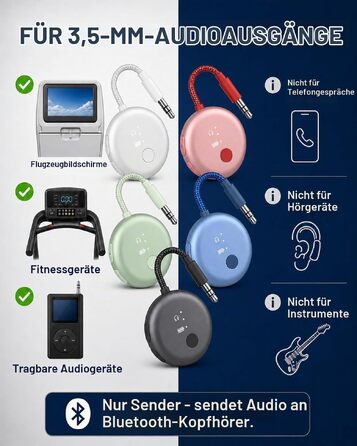Bluetooth-адаптер для літака Avantree SoundJet R1 для AirPods та бездротових навушників, 25 годин роботи (набір з 7 шт, 5 кольорів)