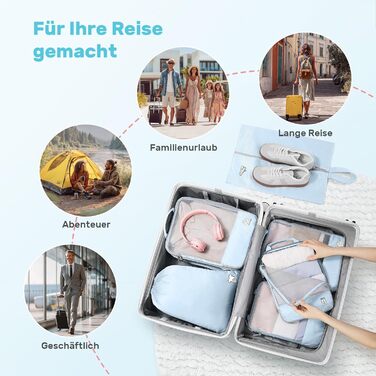 Набір з 8 компресійних органайзерів для валізи, чорний/блакитний