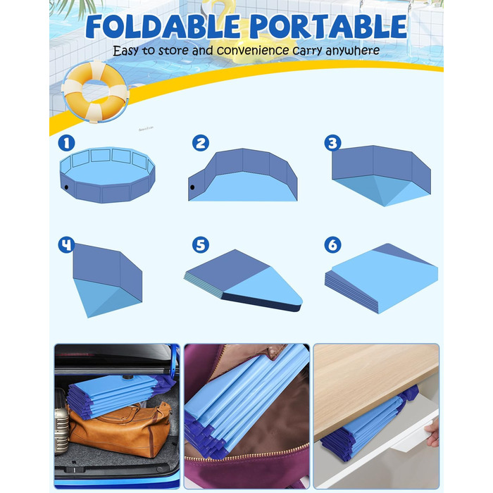 YSJILIDE Dog Pool, 160 x 30CM Dog Pools for Small, Medium & Large, PVC Foldable Splash Pool for Kids, Abrasion-Resistant & Non-Slip