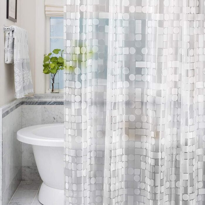 Завіса для душу LEMON CLOUD з антигрибковим покриттям, з магнітними вагами, 183x200 см, водонепроникна, антибактеріальна, PEVA, для душу та ванни, 12 кілець, геометричний дизайн