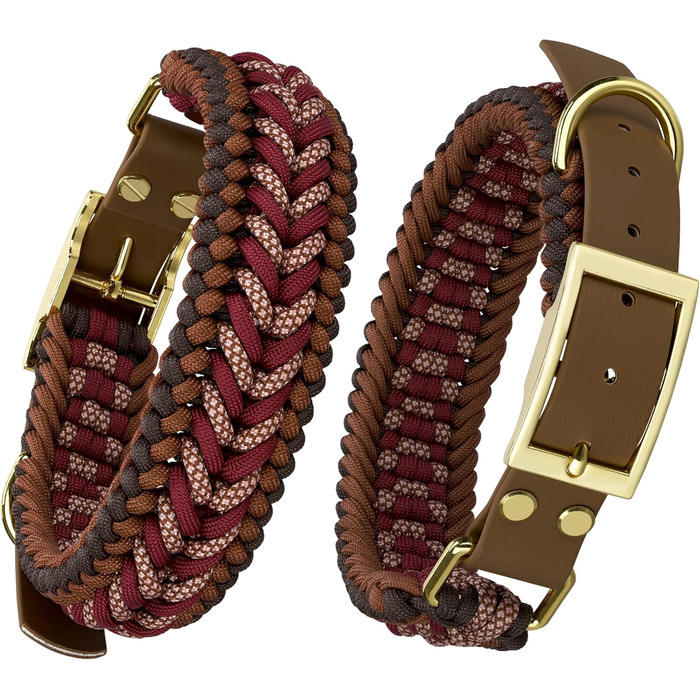 FairPaw Dog Collar Wide Paracord - Sustainable & Handmade - Wide Dog Collar for Large Dogs - Braided Dog Collars - Adjustable Dog Collar, For Medium & Large Dogs, Red S