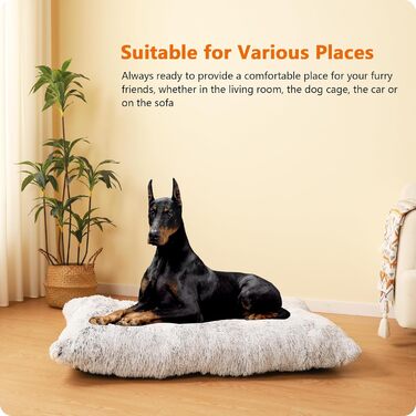 Dog Bed, Fluffy Dog Mats, Longer Plush Dog Cushion, Washable, Non-Slip Bottom, 110 cm for Medium and Large Dogs (L 122 x W 74 x H 10 cm, Light Gray)