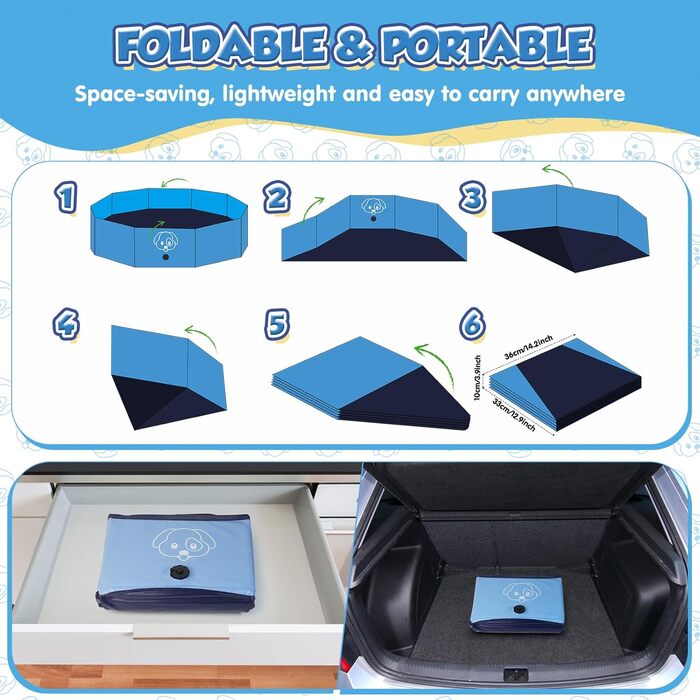 Басейн для собак великих і малих порід з антиковзкого ПВХ, складаний - легко миється. Плавальне озеро для собак на відкритий простір, у подорожі, у сад (120 * 30 см)