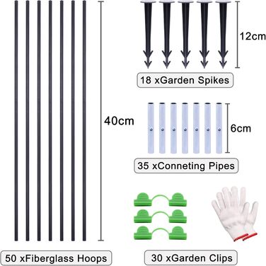 Neegool Plant Tunnels Arches, 50 PCS Raised Bed Arches, Greenhouse Arch with 6mm Plastic Wrapped, DIY Greenhouse Hoop, Cold Frame Tunnel.