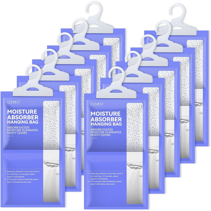 CLEVAST Dehumidifier Hanger Pockets, 10 Pack, Moisture Remover Absorber, Dehumidifier for Humidity, Mold, Condensation in Bedroom, Bathroom, RV, Basement, 230g