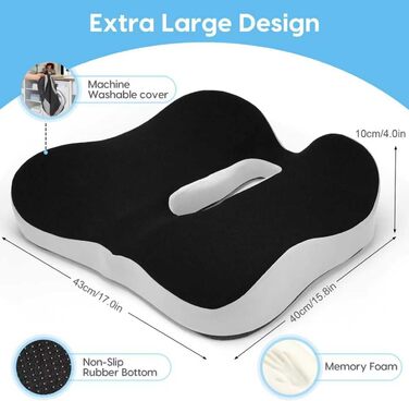 Подушка для сидіння DmTown з піною з пам'яті: ергономічна подушка для куприка, для полегшення болю в куприку та ішіасу, для геморою, для автомобіля, офісного крісла, інвалідного візка