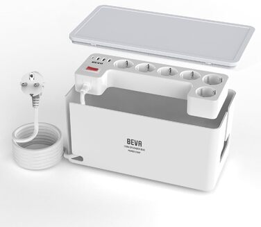 Блок розеток BEVA з прихованими роз'ємами, 3680W/16A, захист від перенапруги 1050J, 6 розеток + 3 USB-A + 1 USB-C (15W), з вимикачем, білий, 2м кабель