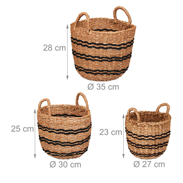 Relaxdays Set of 3 Storage Baskets made of Seagrass