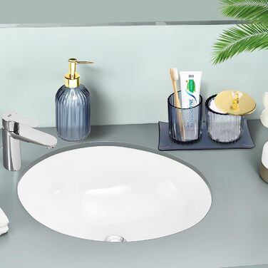 Haturi Bathroom Accessories Set, 4-Piece, Blue Glass - Complete Bathroom Accessories Set including Lotion Soap Dispenser, Toothbrush Holder, Apothecary Jar, Vanity Tray, Bathroom Decor, Gift for