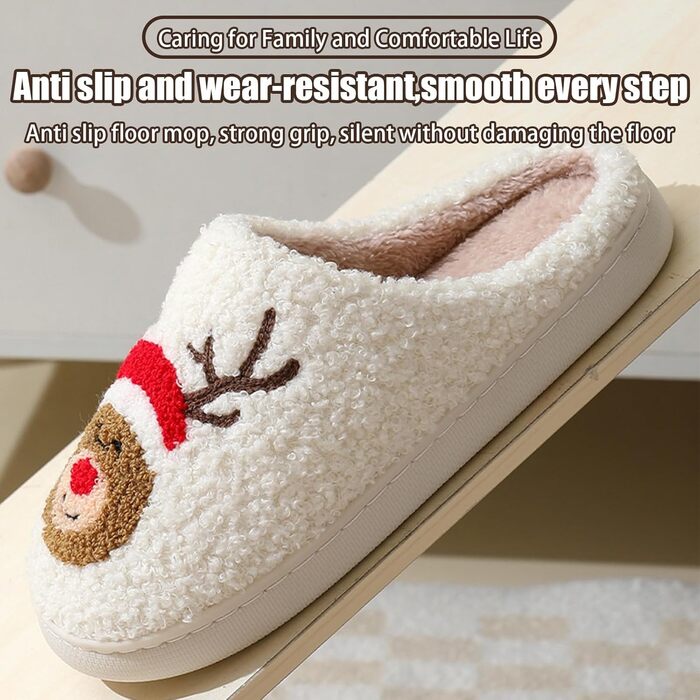 Тапочки жіночі плюшеві з малюнком оленя, теплі, антиковзні, 40/41 EU