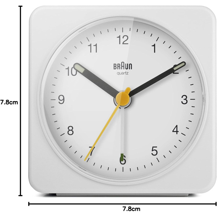 Braun Classic Analog Alarm Clock with Snooze Function and Light, Silent Quartz Movement, Crescendo Alarm, White Model BC03W