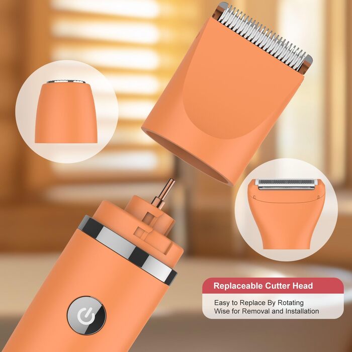 Електричний жіночий триммер 3-в-1 для обличчя, тіла та зони бікіні. Вологостійкий, з LCD-дисплеєм, помаранчевий
