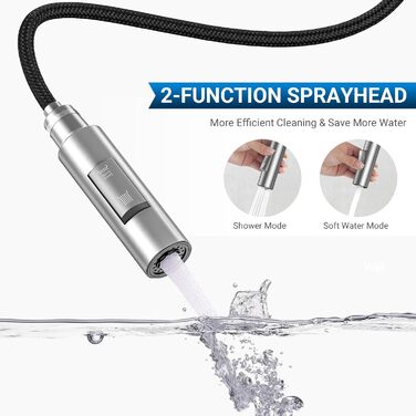 Кухонний змішувач Wasserhahn з висувною лійкою, поворотний на 360°, 2 функції, однорідний, для кухні (сріблястий)