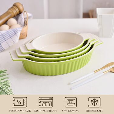 MALACASA Набір форм для запікання Bake.Bake (4 шт.) з жароміцної кераміки, зелений | 34,5+27,5+30,3+23 см