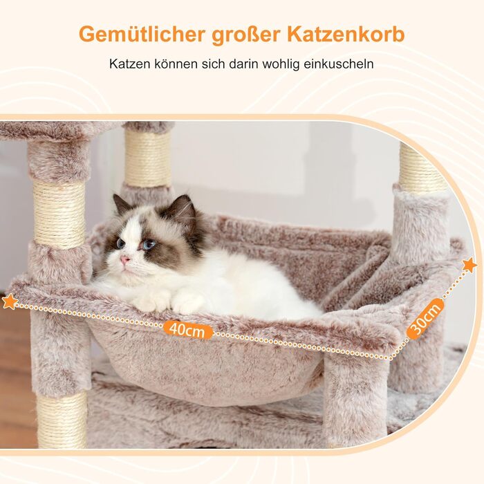 Котячий будиночок Heybly HCT008SW: міцний котячий будиночок з великим м'яким лежаком, місцем для сну та сизалевими стовпчиками для дряпання (коричнево-бежевий)