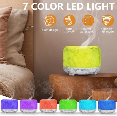 Аромадифузор Hianjoo 450мл з таймером, ультразвуковий, 7 кольорів LED, з пультом ДУ для спа/офісу/йоги - (дизайн 