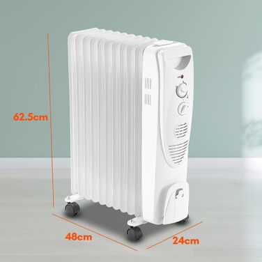 Масляний радіатор Fiqops 2500W з WiFi, термостатом та пультом, 11 ребер, 3 режими, захист від перегріву, чорний