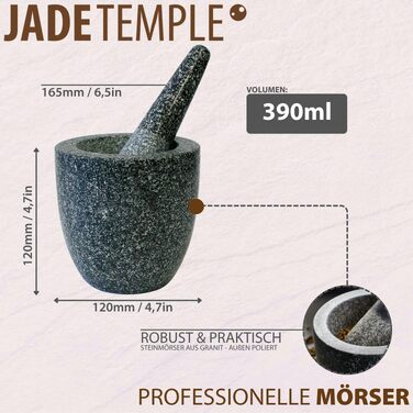 Ступка з пестиком JADE TEMPLE з натурального граніту, 12х12 см, для подрібнення спецій та трав
