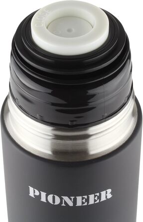 Pioneer Stainless Steel Insulated Flask with Button Lid & Drinking Cup - 1.0L Double-Walled Vacuum Insulation - Keeps Hot for 8 Hours, Cold for 24 Hours - Leakproof, BPA-Free - Black, 1000ml