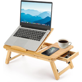 Столик для ноутбука 50x30 см з бамбука з ящиком та вентиляційними отворами | Столик для ліжка, колін